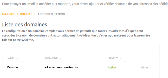 MailJet - Domaine validé