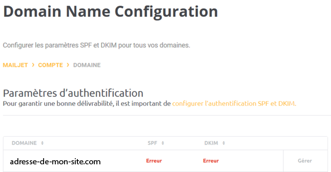 MailJet - champs SPF et DKIM